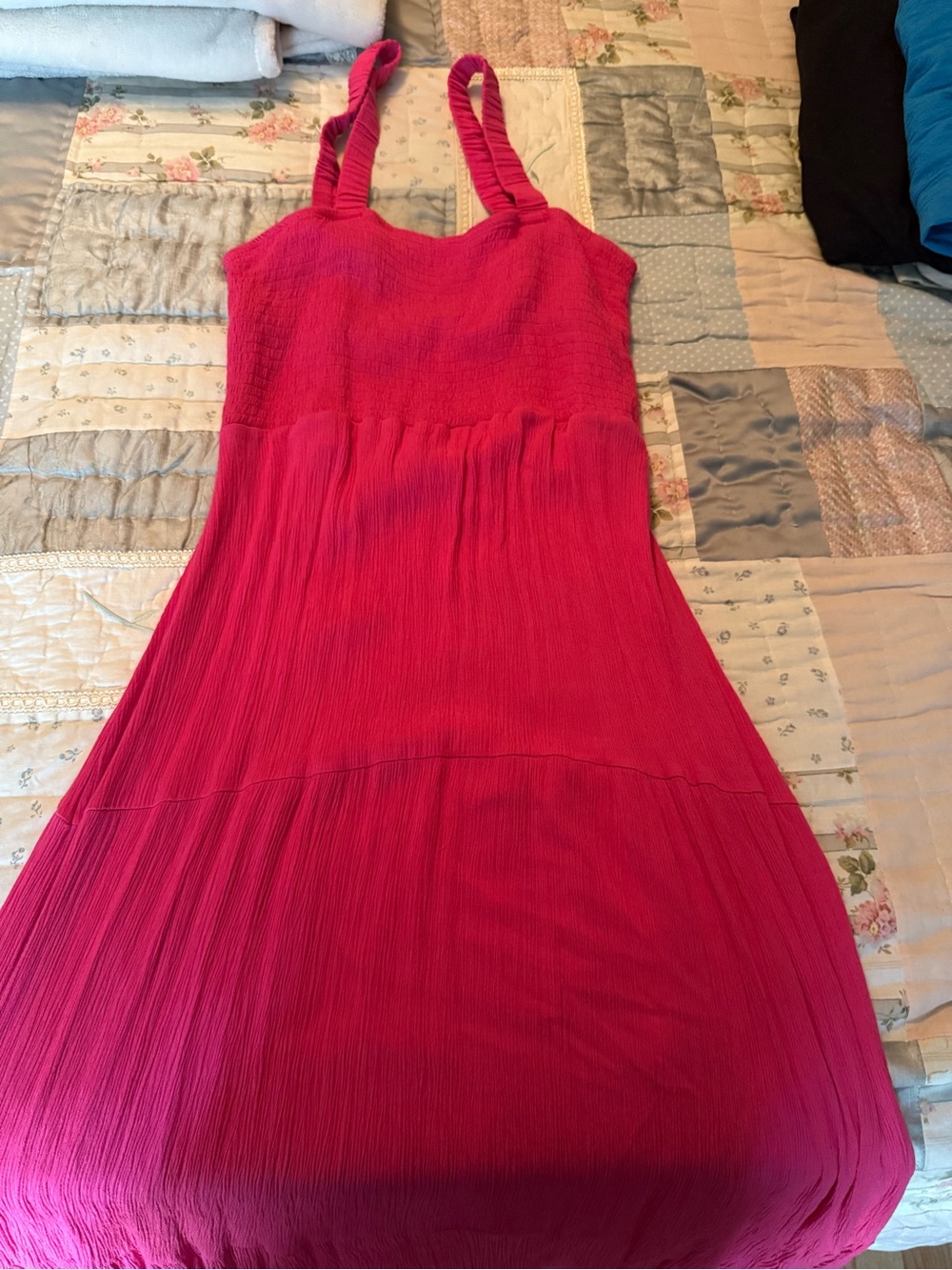 Women's Hot Pink Summer Sundress - Sleeveless Ruffled Straps